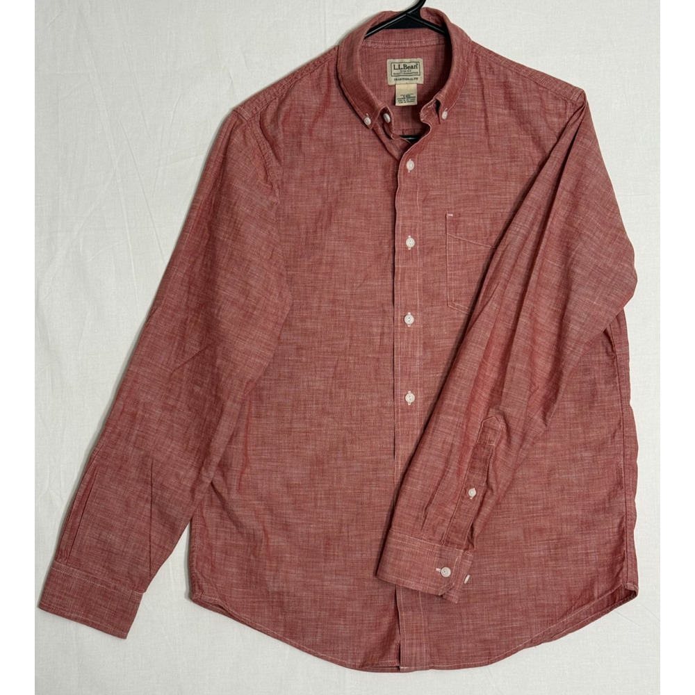 LL‎ Bean Shirt Small - Reg Men Red white Button-Down Traditional Fit pocket